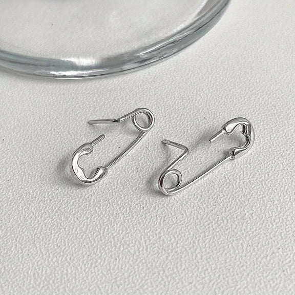 Silvery Pin Design Simple Stud Earrings Copper Jewelry Trendy Gift for WOMEN,【silvery】