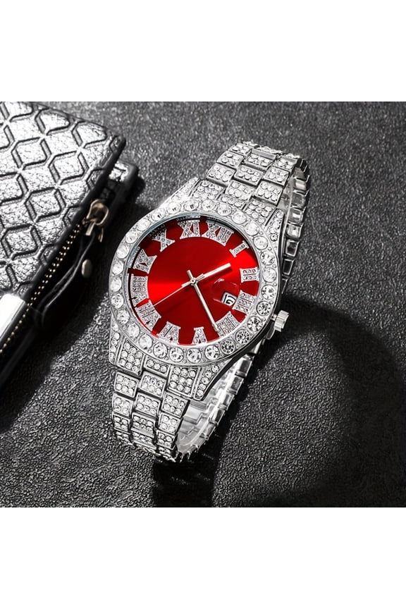Silvery Round Rhinestone Quartz Watch Zinc Alloy Strap Pointer Case For Friends And Family, Party Style Accessories