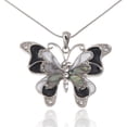 thumbnail image 1 of Silvery Tone Abalone Colored Stones Black White Butterfly Pendant Necklace, 1 of 1