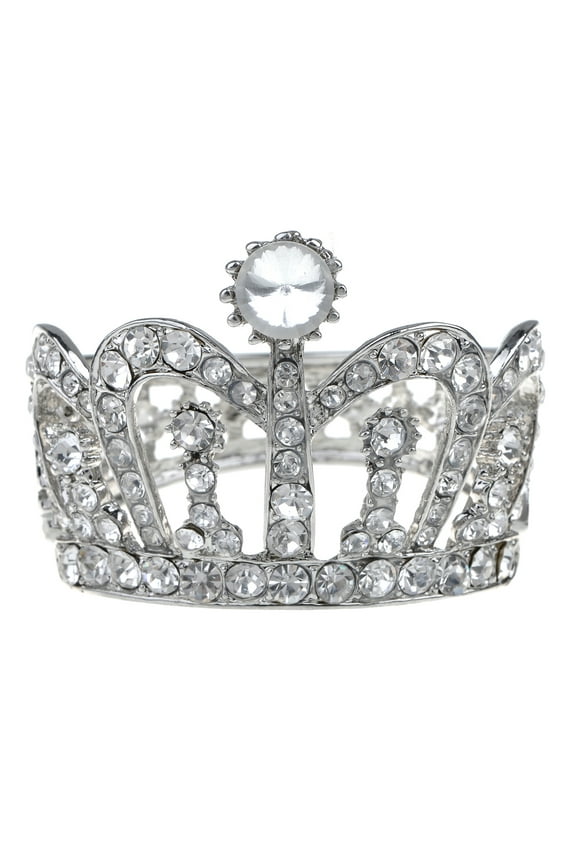 Silvery Tone Clear Crystal Colored Rhinestones Crown Tiara Princess Cuff Bracelet