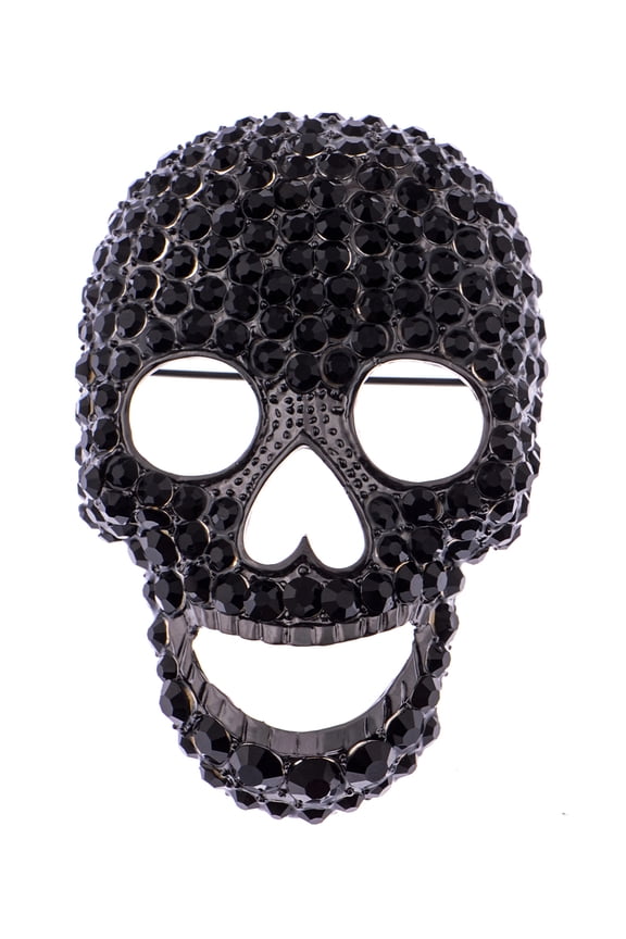 Silvery Tone Clear Crystal Rhinestones Big Skull Head Face Brooches Pins Heart Cut Out Nose