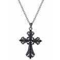 thumbnail image 1 of Silvery Tone Religious Cross Pendant Necklace w/Black Or Clear Crystal Rhinestones, 1 of 5