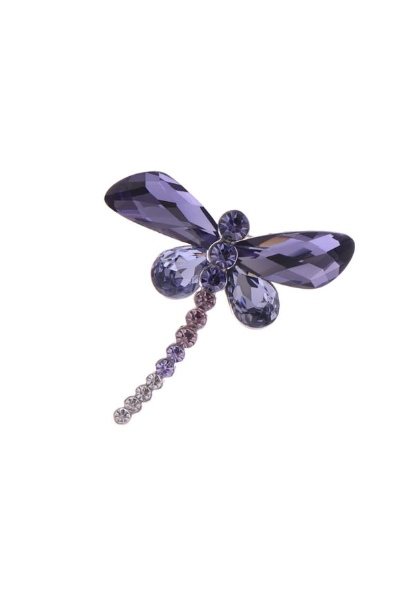 Silvery Tone Shine Amethyst Purple Crystal Rhinestones Dragonfly Insect Brooch Pin