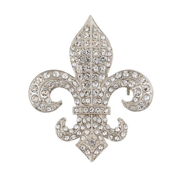 Silvery Tone Sparkle Clear Crystal Rhinestones French Fleur De Lis Lily Brooch Pin