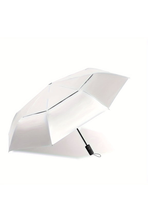 Silvery Ultralight Flat Fully Automatic Umbrella Three Fold Sunny Umbrella Portable UV Protection Sun Umbrella 8 Ribs Double Canopy Windproof Umbrella