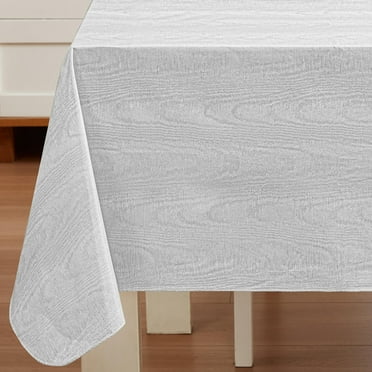 Silvery White Moire Wavy Solid 70 inch Round Vinyl Dining Tablecloth with Flannel Backing