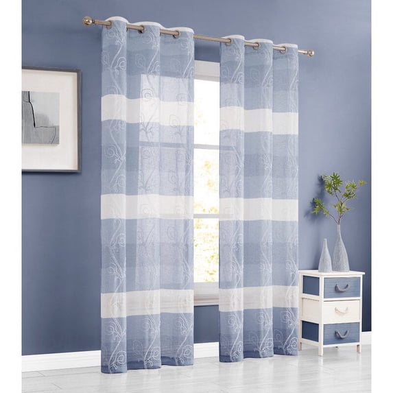 Silvia Chenille Embroidered 76" x 84" Window Panel Pair in Blue
