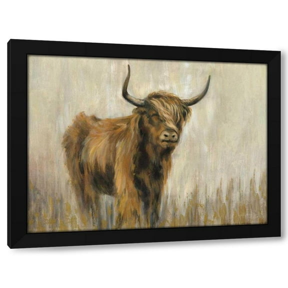 Silvia Vassileva 14x12 Black Modern Wood Framed Wall Art Titled - Highland Mountain Cow