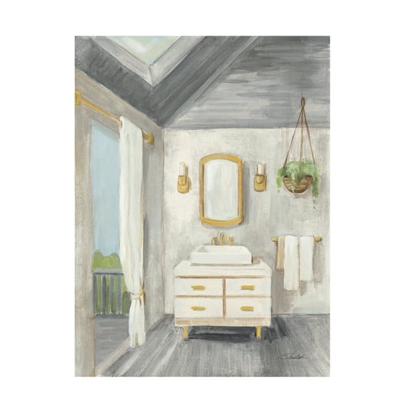 Silvia Vassileva 'Attic Bathroom I Gray Wood' Canvas Art