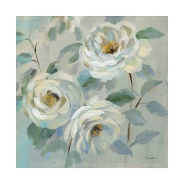 Silvia Vassileva 'Blue Gray Floral' Canvas Art