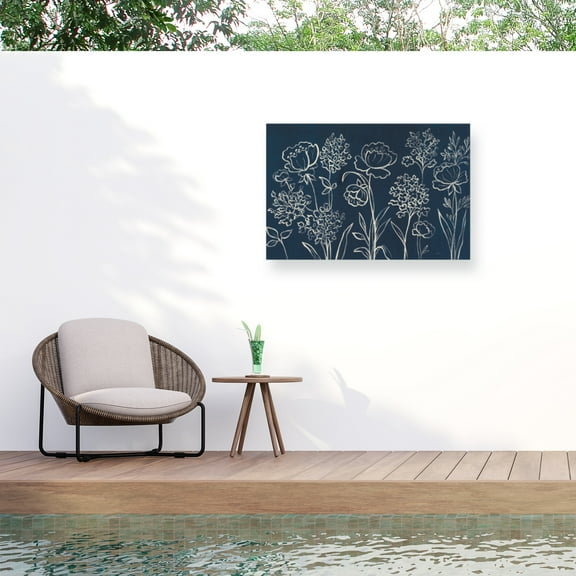 Silvia Vassileva 'Indigo Floral I' Outdoor Canvas 16x18