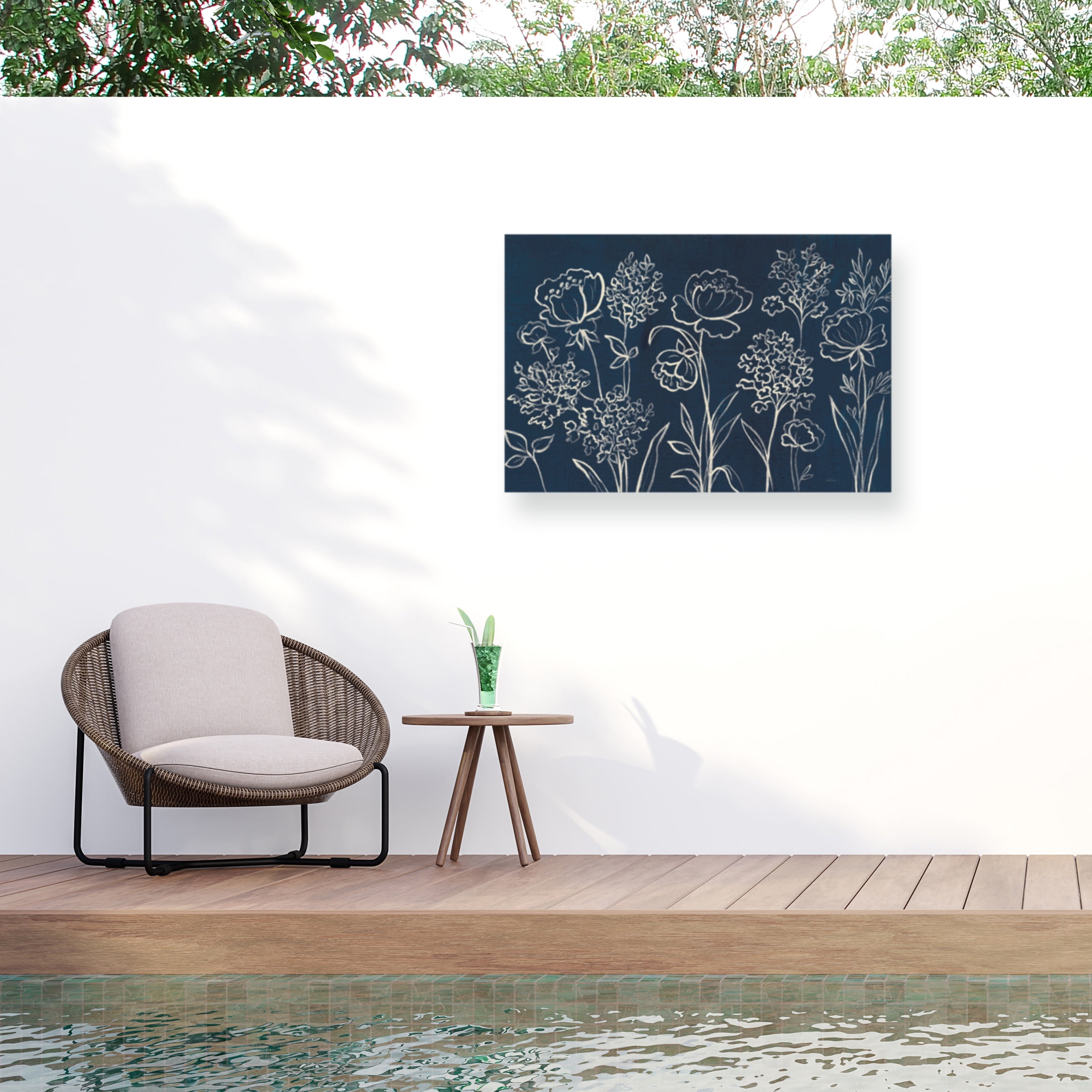 Silvia Vassileva 'Indigo Floral I' Outdoor Canvas 22x24