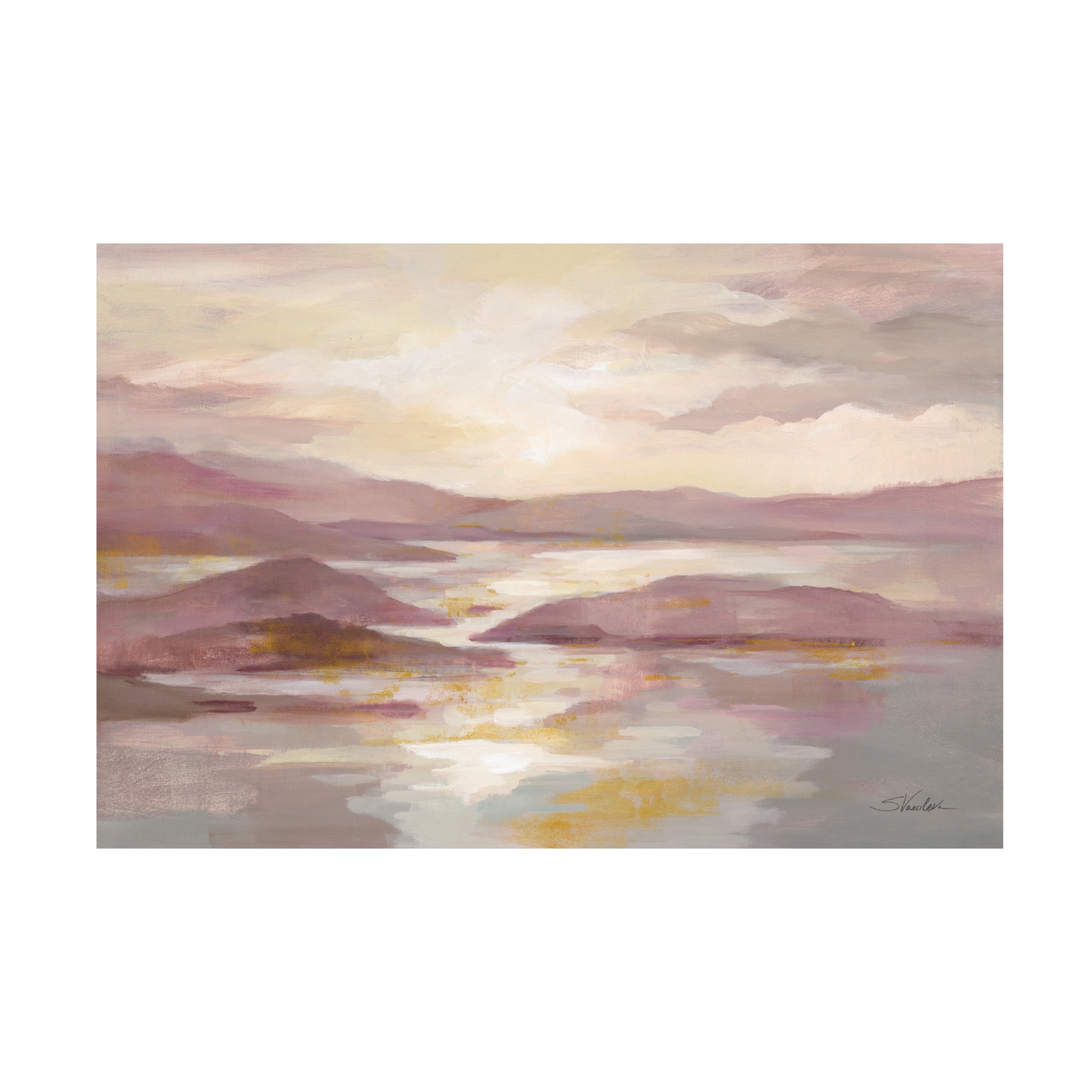 Pink and Gold Landscape Canvas Art with Wooden Frame