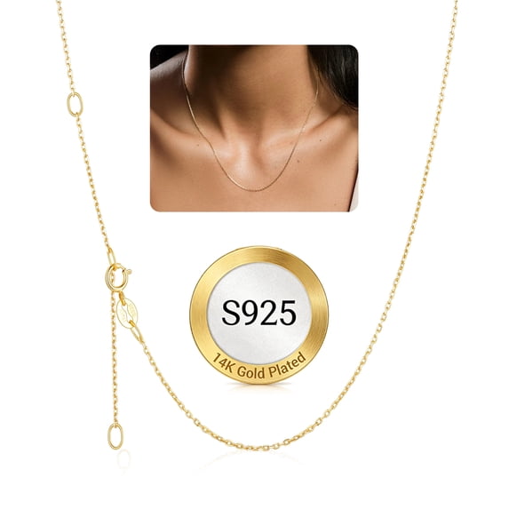 Silvora 14K Gold Plated 925 Sterling Silver 1.1mm Thin Chain Necklace for Women Dainty Necklaces for Pendant Birthday Valentines Mother's Day Jewelry Gift, 16/18/20/22/24 Inch