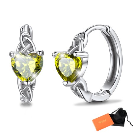 Silvora Sterling Silver Birthstone Hoop Earrings for Women Celtic Knot Created Diamond Dainty Earring Birthday Christmas Valentines Jewelry Gift, August
