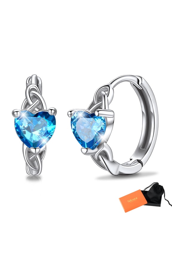 Sterling Silver Birthstone Hoop Earrings for Women Celtic Knot Created Diamond Dainty Earring Birthday Christmas Valentines Jewelry Gift, December