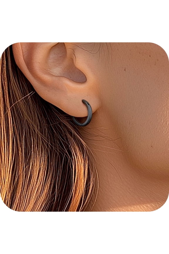 Black Small Hoop Earrings for Women Men Hypoallergenic Silver Huggie Hoops Earring Size 6/8/10/12/14/16/18/20mm Dailywear Cartilage Jewelry
