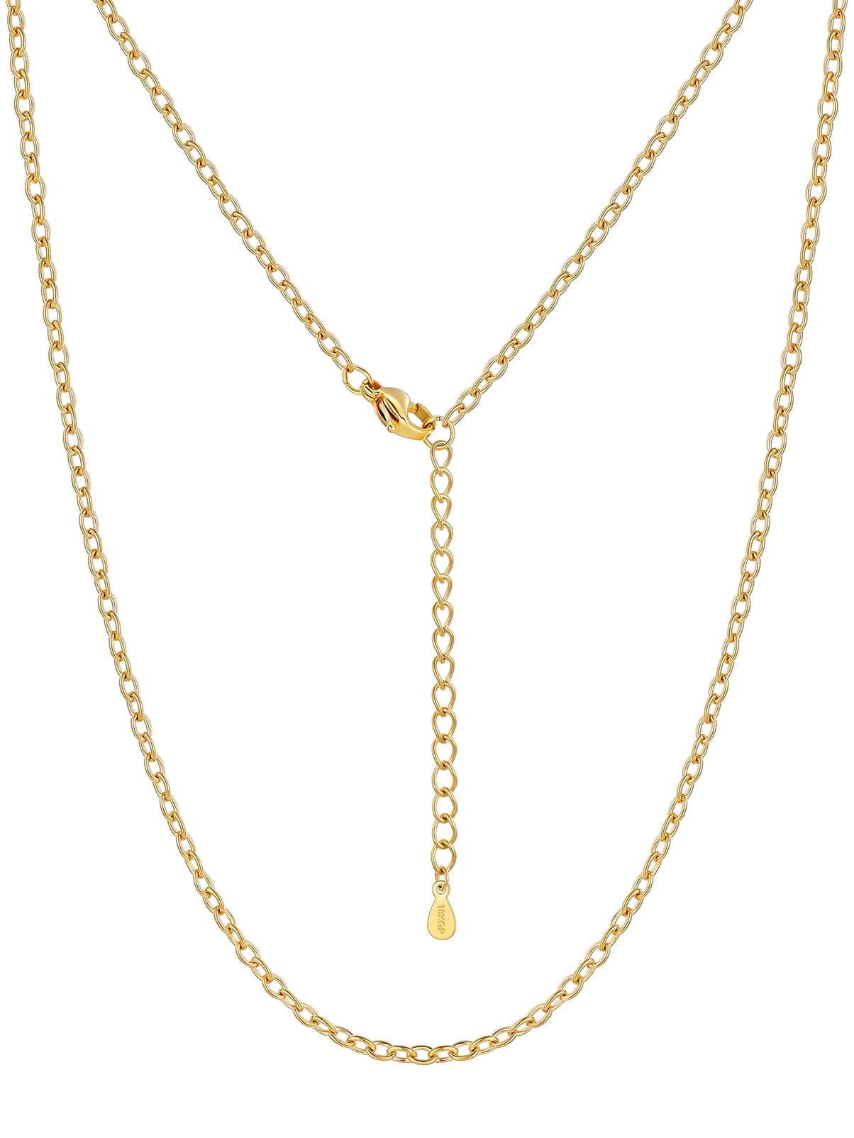Silvora 14K Gold Plated Chain Necklace for Women Men, 2mm Stainless Steel Necklace for Pendant Gift Jewelry, 30 Inches