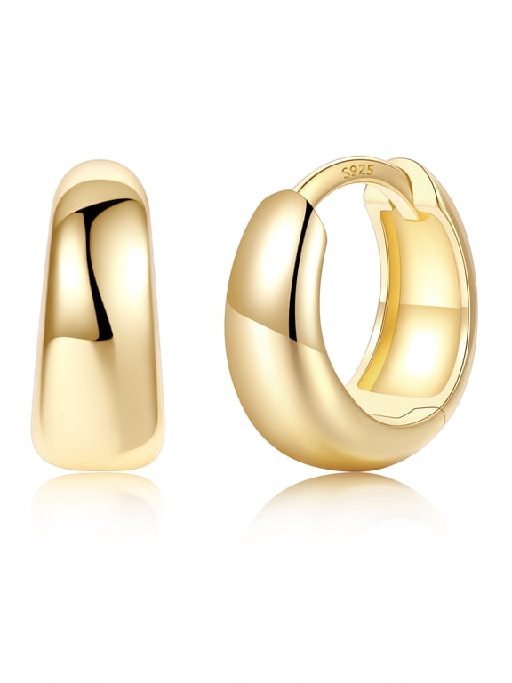 14K Gold Plated Chunky Hoop Earrings for Women, Small Thick Huggie Hoops, Hypoallergenic Lightweight Earrings Jewelry Gifts for Daughter Birthday 8mm