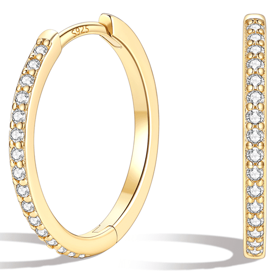 Silvora 14K Gold Plated Huggie Hoop Earrings for Women 16MM Small Hoop Earrings with 925 Sterling Silver Post, Lightweight Cubic Zirconia Cartilage Earrings Jewelry Gifts for Wife Anniversary