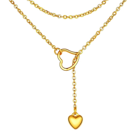 Silvora 14K Gold Plated Long Necklaces for Women Trendy Drop Heart Pendant Lariat Y-Necklaces Adjustable Long Chain Elegant Jewelry Gifts for Girlfriend Wife Valentine's Day