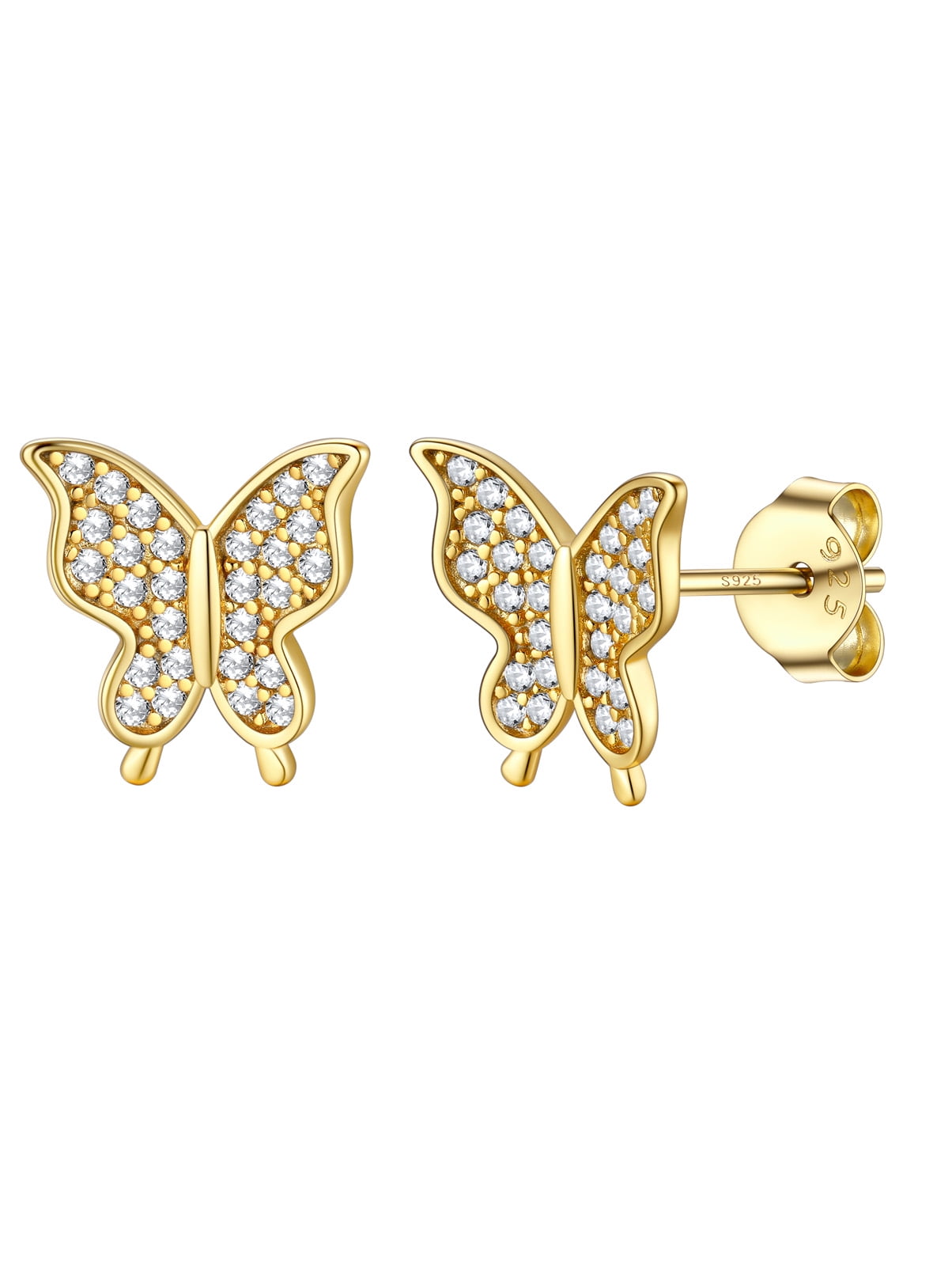 Silvora 18K Gold Plated Butterfly Earrings with Sparkling Zirconia