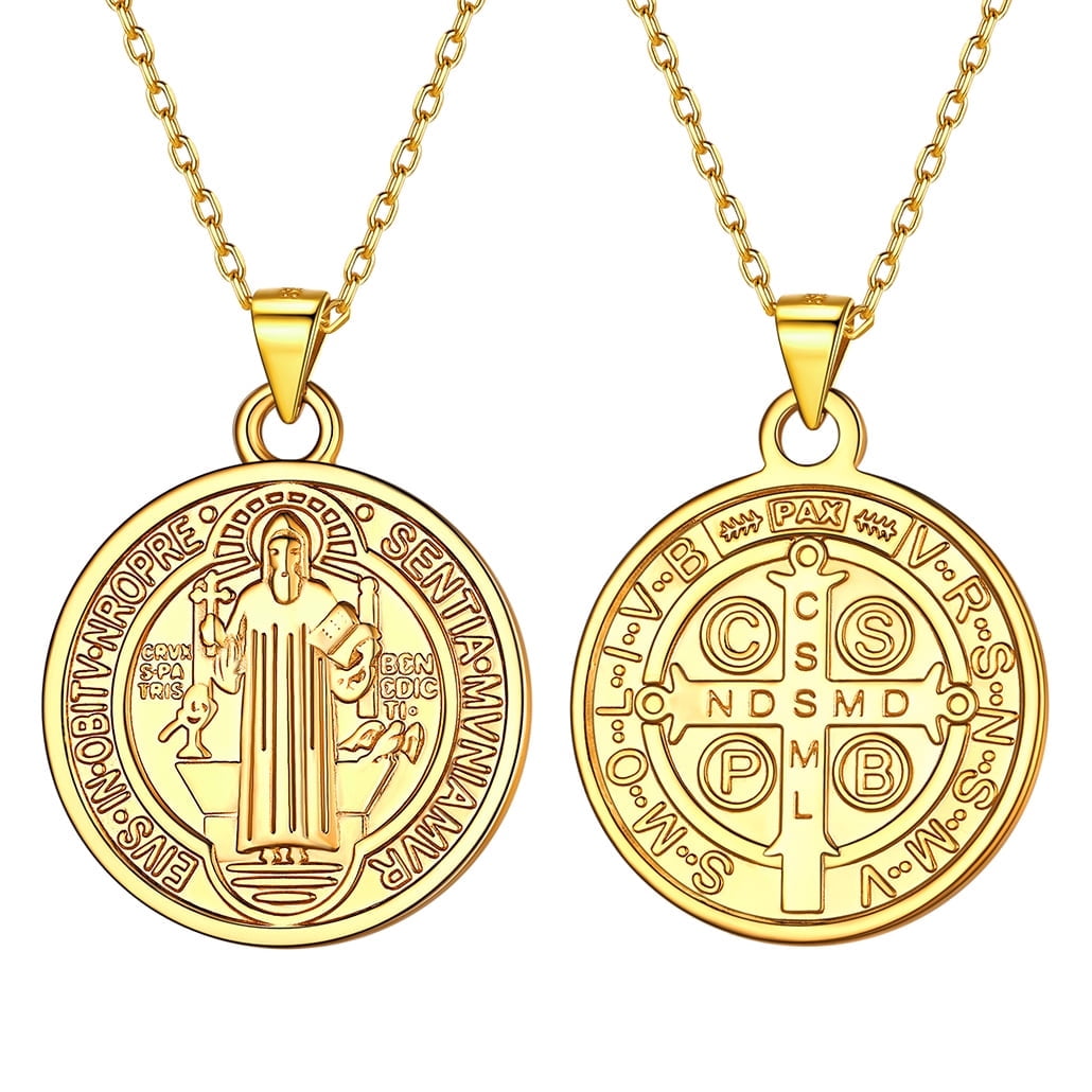 Silvora 18K Gold Plated St Benedict Medal Necklace 925 Sterling Silver Saint Benedict Pendant Chain Catholic Jewelry Gift for Women Men
