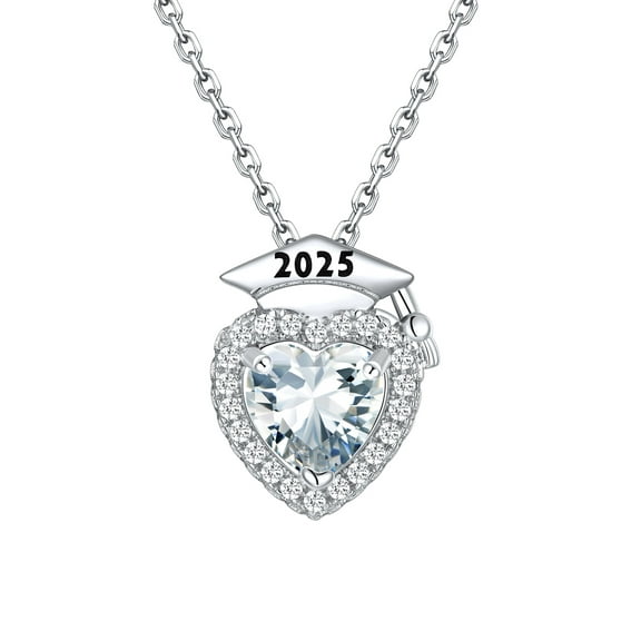 Silvora 2025 Graduation Necklace Bachelor Cap Heart April Birthstone Pendant Jewelry Gifts for Women Daughter Niece Sister