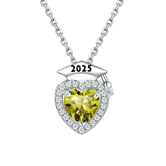 Silvora 2025 Graduation Necklace Bachelor Cap Heart August Birthstone Pendant Jewelry Gifts for Women Daughter Niece Sister