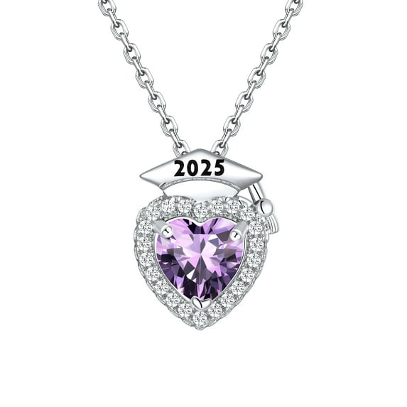 Silvora 2025 Graduation Necklace Bachelor Cap Heart February Birthstone Pendant Jewelry Gifts for Women Daughter Niece Sister
