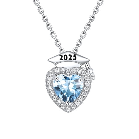 Silvora 2025 Graduation Gift for Her Heart Birthstone Necklaces for Women Bachelor Cap Crystal Daughter Sister Birthday Grad Gifts, March