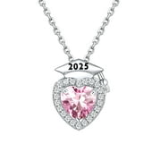 Graduation Necklaces 2025 Bachelor Cap Heart October Birthstone Pendant Grad Gifts for Women Graduate Daughter Sister Niece