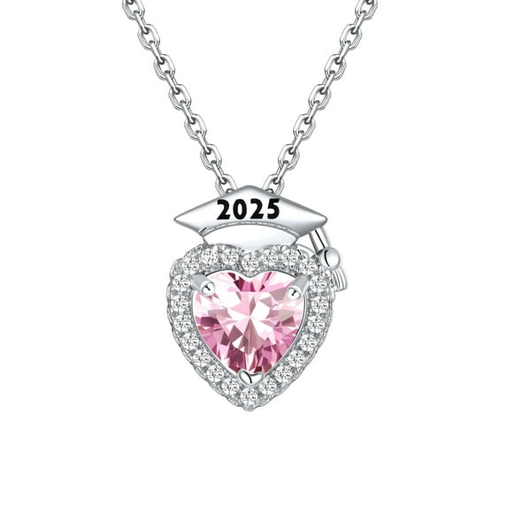 Silvora Graduation Necklaces 2025 Bachelor Cap Heart October Birthstone Pendant Grad Gifts for Women Graduate Daughter Sister Niece