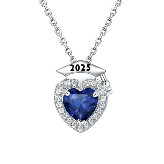 Silvora 2025 Graduation Necklace Bachelor Cap Heart September Birthstone Pendant Jewelry Gifts for Women Daughter Niece Sister