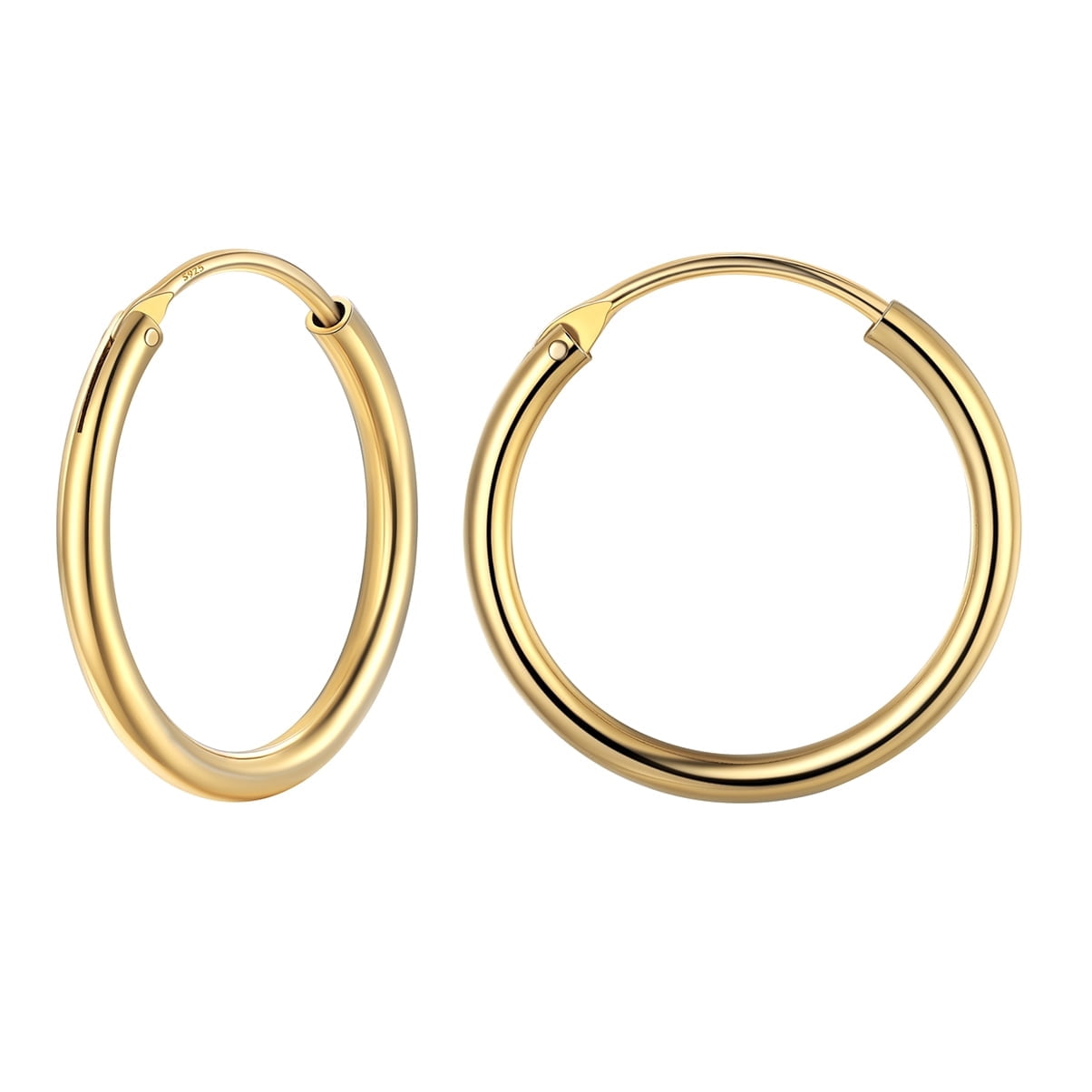 Silvora 20mm Small Gold Plated Hoop Earrings for Women Tiny Sterling Silver Charm Endless Circle Ear Hoops Jewelry Gift