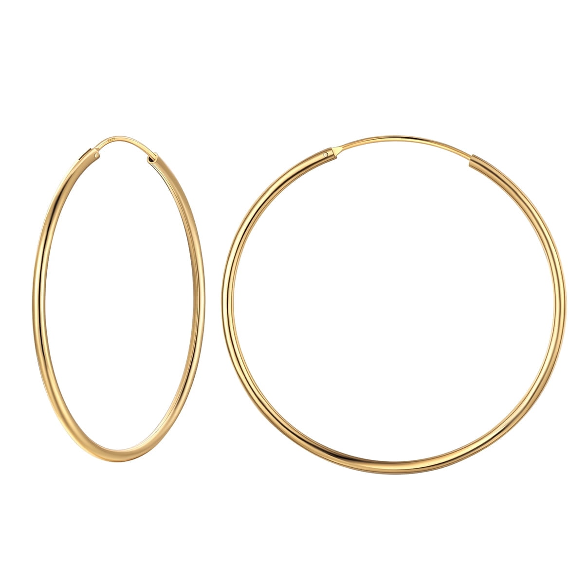 Silvora Gold Plated Polished Hoop Earrings for Women 50mm Sterling Silver Classic Trendy Ear Hoops