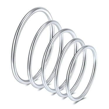 Silvora 5pcs Sterling Silver Knuckle Rings Set for Women Stacking Midi Ring Thin FingerRings Jewelry Gift for Daughter Mom Size 3.5-7