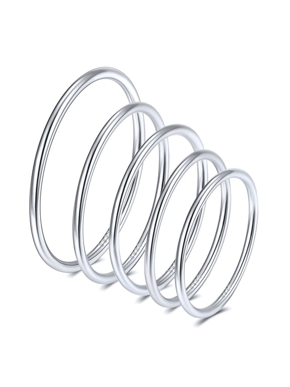 5pcs Sterling Silver Knuckle Rings Set for Women Stacking Midi Ring Thin FingerRings Jewelry Gift for Daughter Mom Size 3.5-7