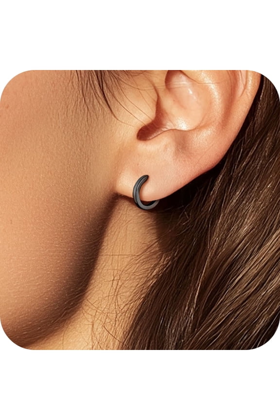 Black Small Hoop Earrings for Women Men Hypoallergenic Silver Huggie Hoops Earring Size 6/8/10/12/14/16/18/20mm Dailywear Cartilage Jewelry