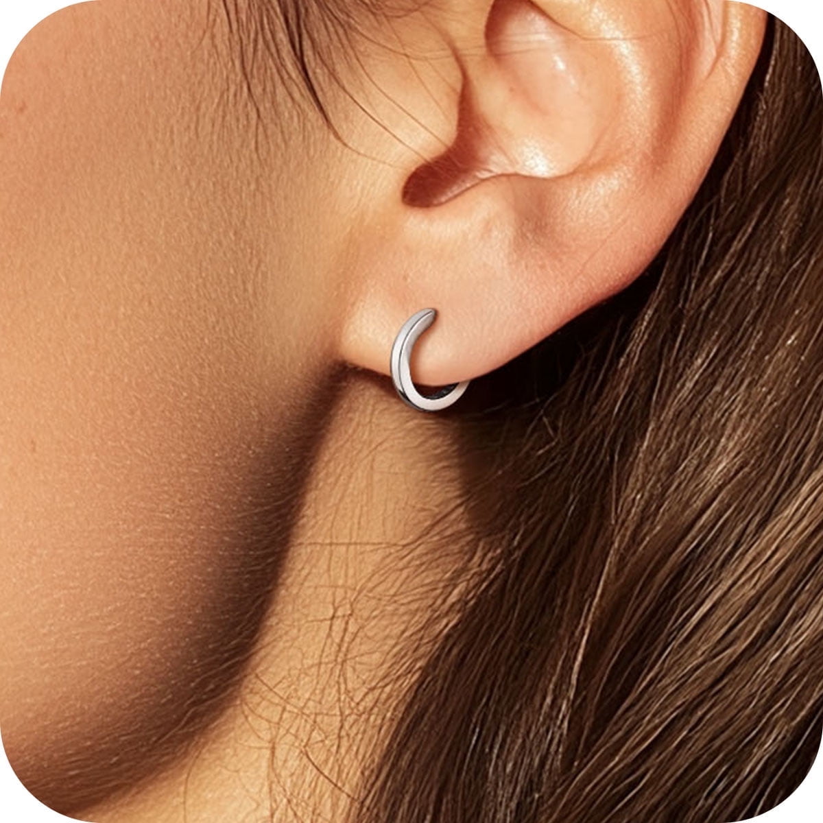 『SA pierce 片耳 SILVER』 Silvora 8mm Sterling Silver Hoop Earrings, Small Huggie
