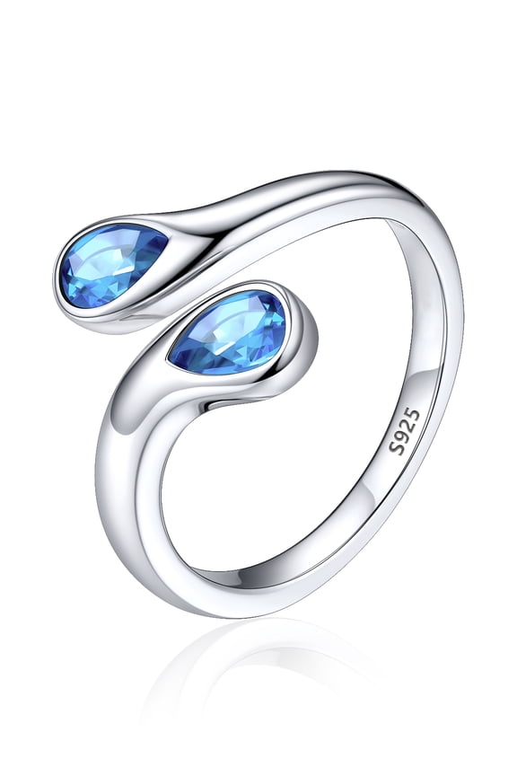 Sterling Silver Birthstone Rings for Women Pear Shaped Blue Turquoise Open Ring Birthday Christmas Jewelry Gift for Wife Mother Girlfriend, December