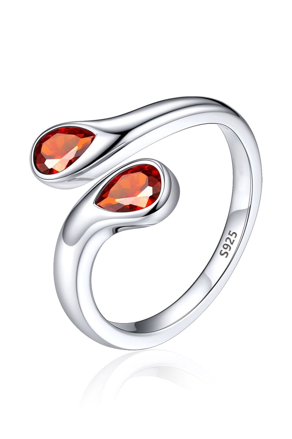 Sterling Silver Birthstone Rings for Women Pear Shaped Red Ruby Open Ring Birthday Christmas Jewelry Gift for Wife Mother Girlfriend, July