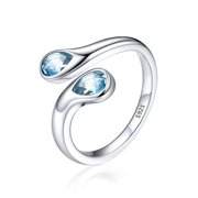 Silvora Sterling Silver Birthstone Rings for Women Pear Shaped Blue Aquamarine Open Ring Birthday Christmas Jewelry Gift for Wife Mother Girlfriend, March