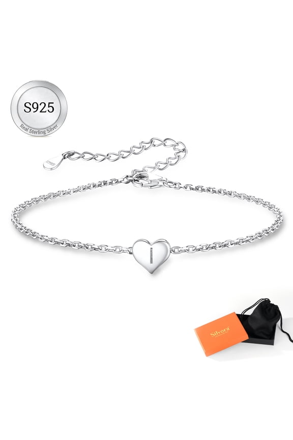 925 Sterling Silver Women Bracelet Initial I Heart Bracelet Personalized Letter Chain Bracelets Jewelry Gifts for Wife Anniversary