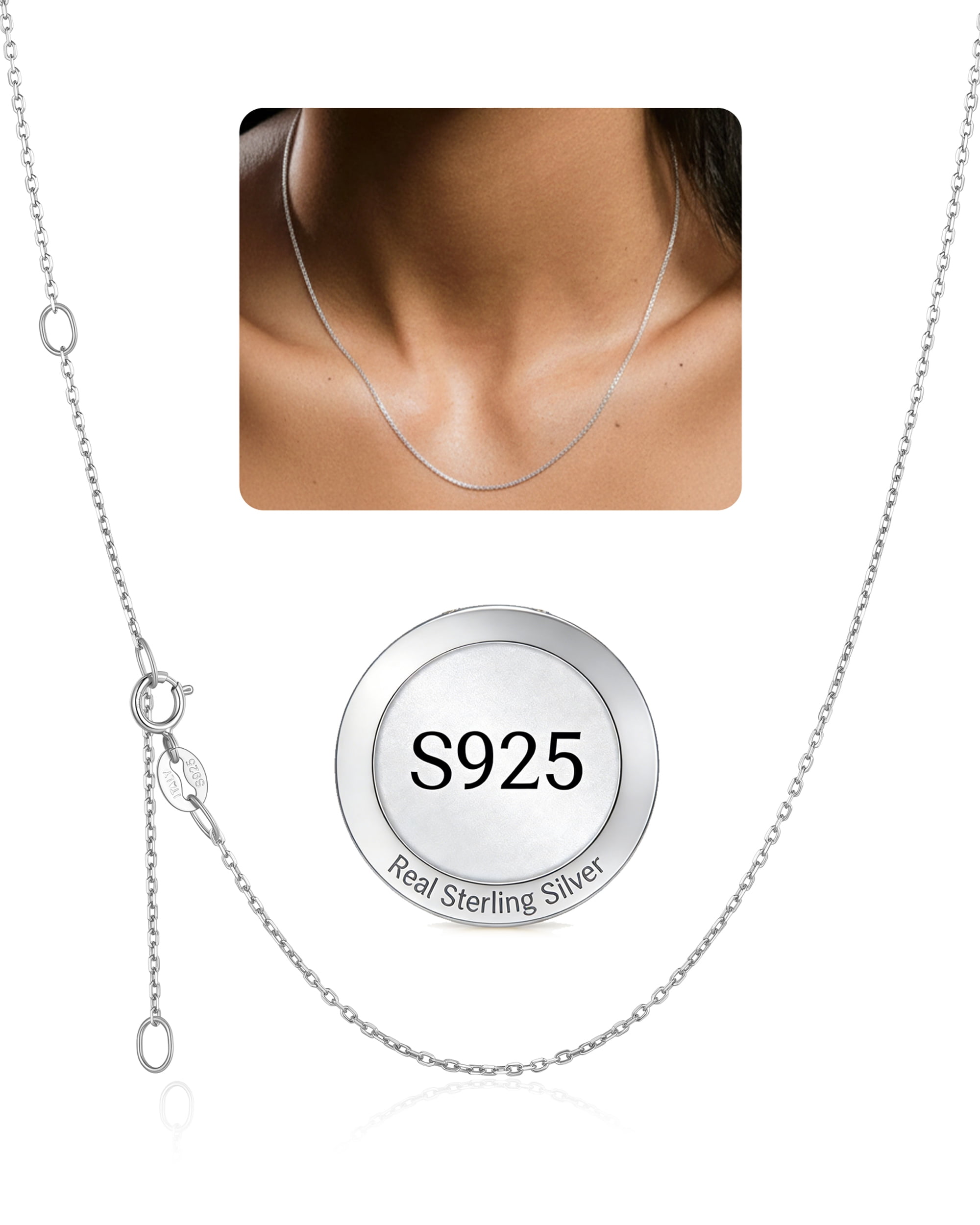 Silvora S925 Sterling Silver 1.1mm Dainty Thin Chain Necklace for Women Choker 16/18/20/22/24 Inch