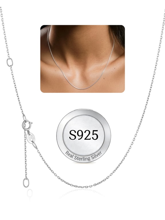 925 Sterling Silver Chain Necklaces for Women, 1.1mm Thin Silver Chain for Adding Pendant 16/18/20/22/24 Inch