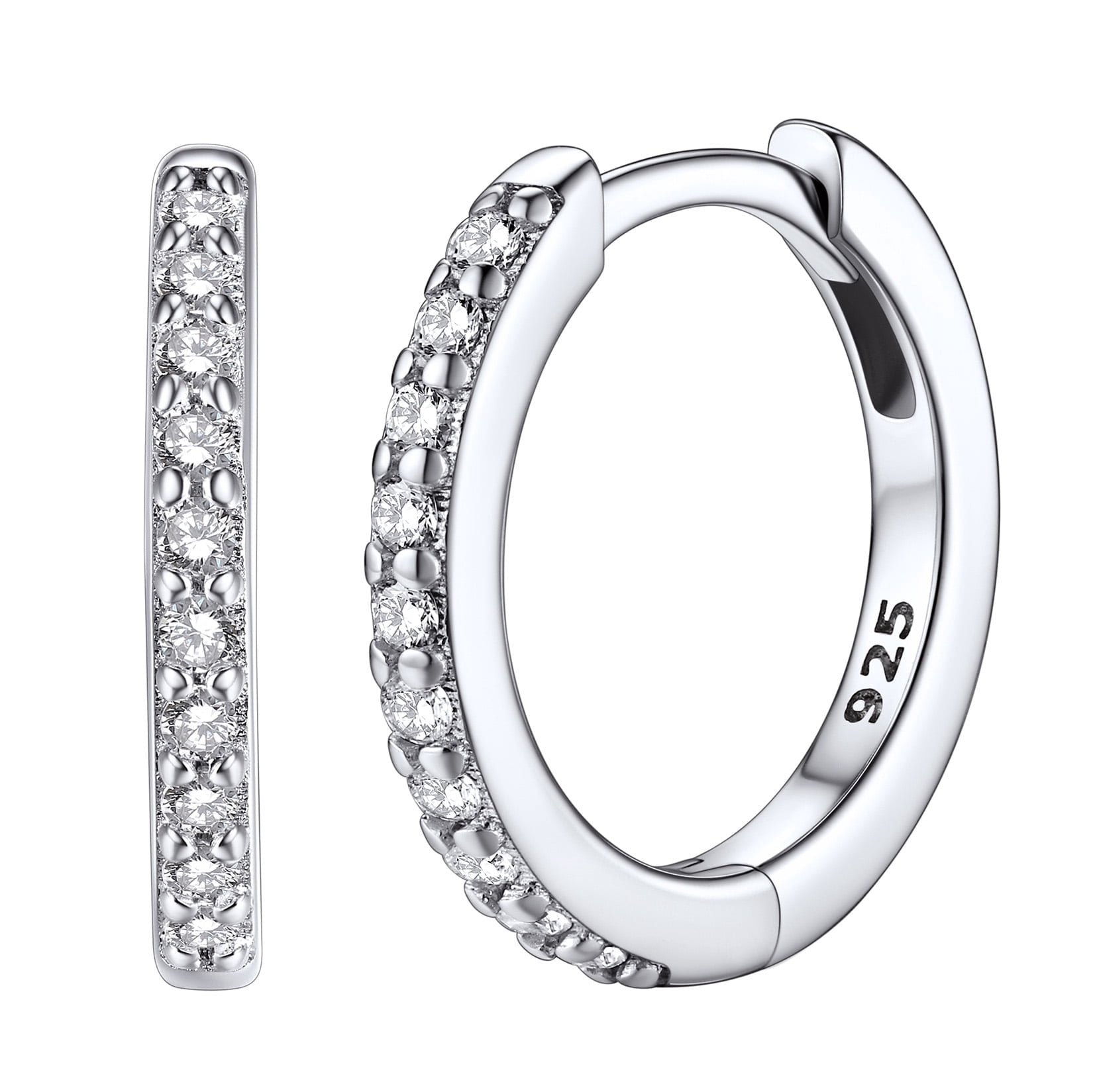 Silvora Sterling Silver Hoop Earrings for Women Cubic Zirconia Huggie Earring Jewelry Birthday Christmas Anniversary Mother's Day Gift, 6mm/8mm/10mm/12mm