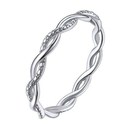 Silvora Vintage Sterling Silver Rings for Women Stackable Twisted Rope Engagement Wedding Bands Jewelry Gifts, Size 10