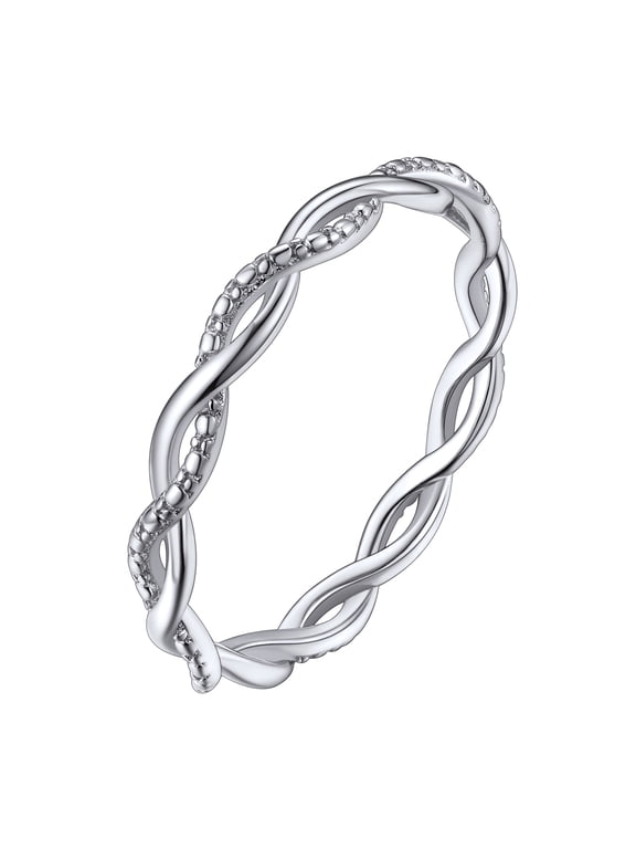 Vintage Sterling Silver Rings for Women Stackable Twisted Rope Engagement Wedding Bands Jewelry Gifts, Size 8