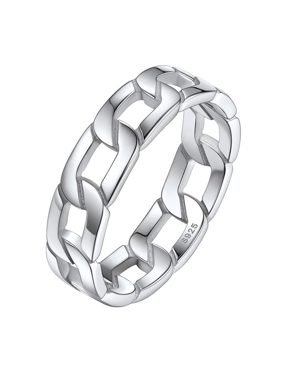 925 Sterling Silver Cuban Link Rings for Women Men Birthday Christmas Jewelry Gift, Size 9